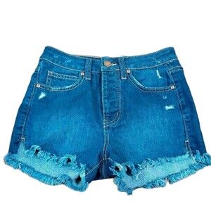 RSQ Jeans Vintage High Rise Cotton Button-Fly Cut-Off Blue Denim Shorts 00/w23